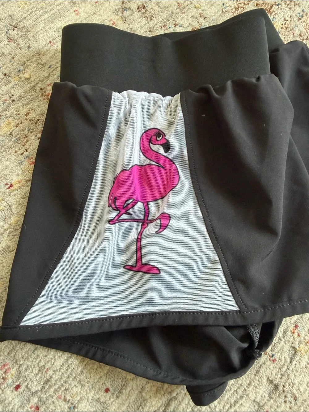 Varsity Spirit Cheer Shorts with Pink Flamingo Panels, size M